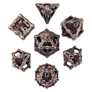 Grave Watcher Silver Red Hollow Metal RPG Dice Set - Saltire Games