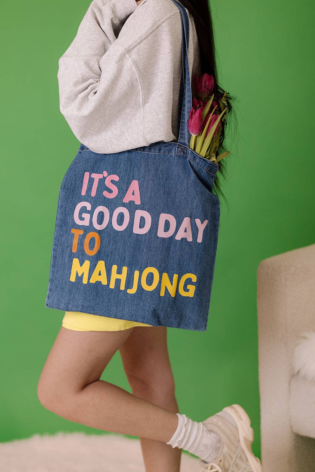 Novelty - Bag Girl Tribe Co It's a Good Day to Mahjong Denim Tote
