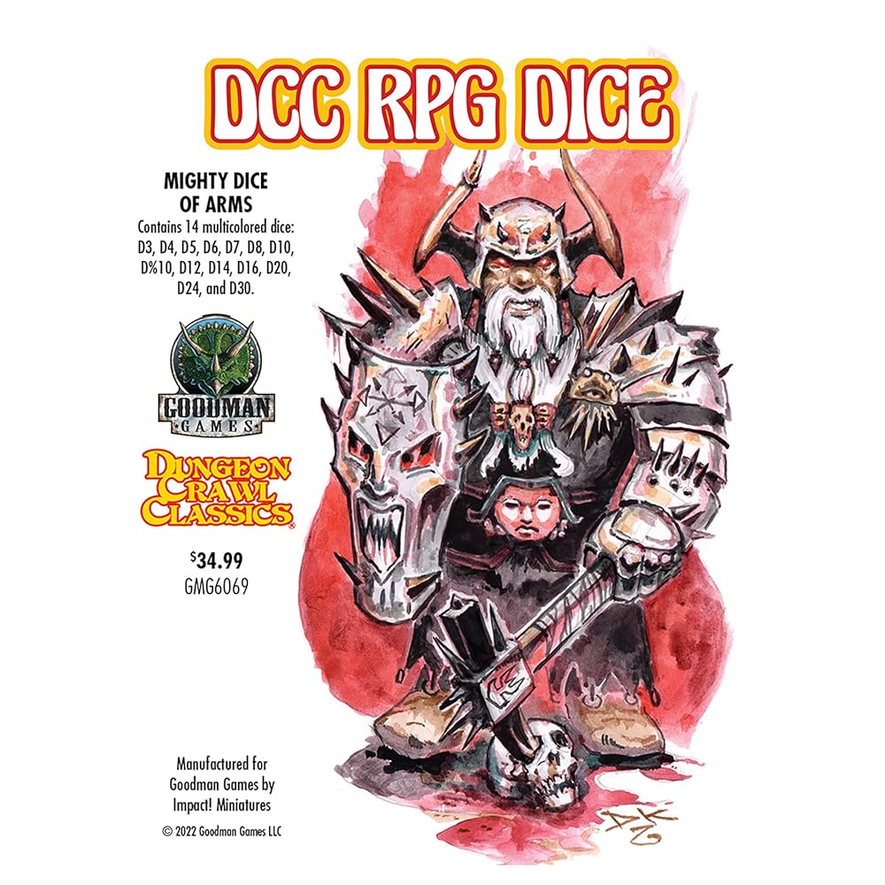 DCC Dice: Mighty Dice of Arms - 14 Piece Dice Set, Roleplaying Game, Dungeon Crawl Classics, Goodman Games, Multi-Colored Dice, Tabletop Gaming Accessory - Saltire Games