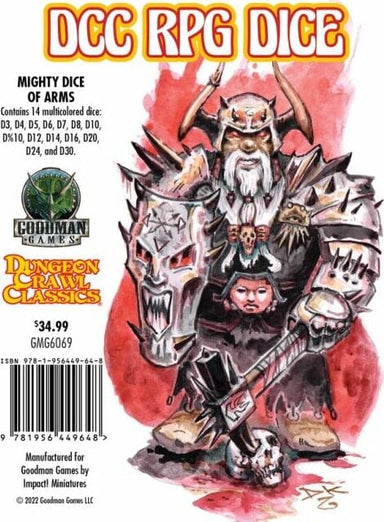 DCC Dice: Mighty Dice of Arms - 14 Piece Dice Set, Roleplaying Game, Dungeon Crawl Classics, Goodman Games, Multi-Colored Dice, Tabletop Gaming Accessory - Saltire Games