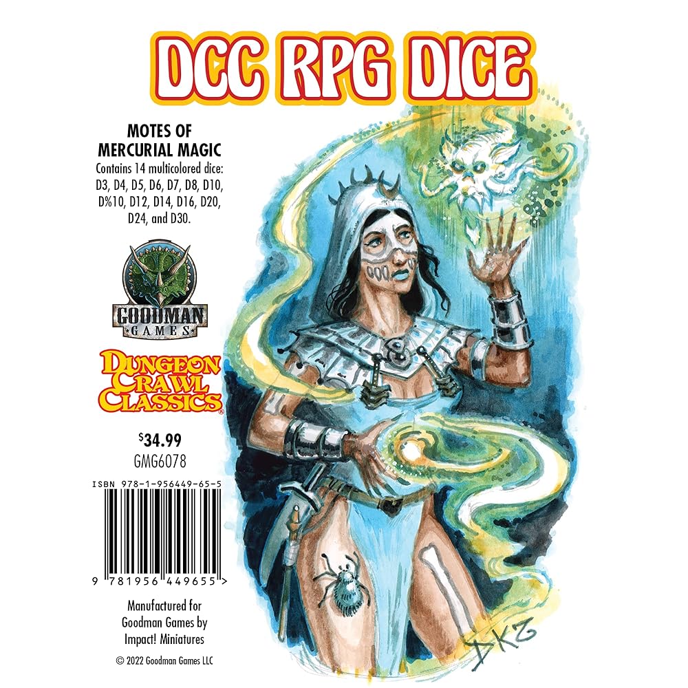 DCC Dice: Motes of Mercurial Magic - 14 Piece Dice Set, Roleplaying Game, Dungeon Crawl Classics, Goodman Games, Multi-Colored Dice, Tabletop Gaming Accessory - Saltire Games