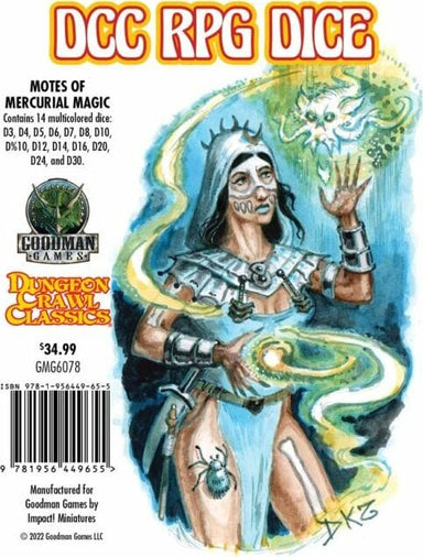DCC Dice: Motes of Mercurial Magic - 14 Piece Dice Set, Roleplaying Game, Dungeon Crawl Classics, Goodman Games, Multi-Colored Dice, Tabletop Gaming Accessory - Saltire Games