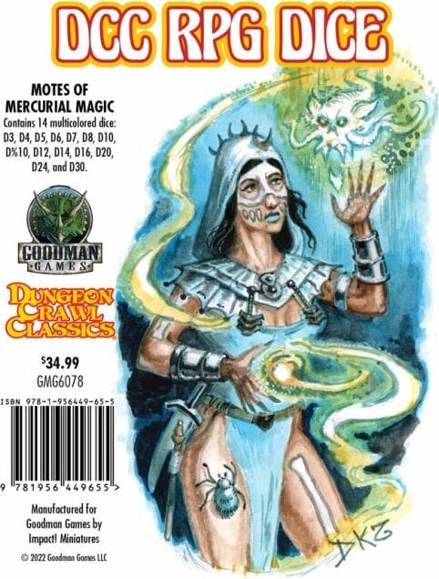 DCC Dice: Motes of Mercurial Magic - 14 Piece Dice Set, Roleplaying Game, Dungeon Crawl Classics, Goodman Games, Multi-Colored Dice, Tabletop Gaming Accessory - Saltire Games