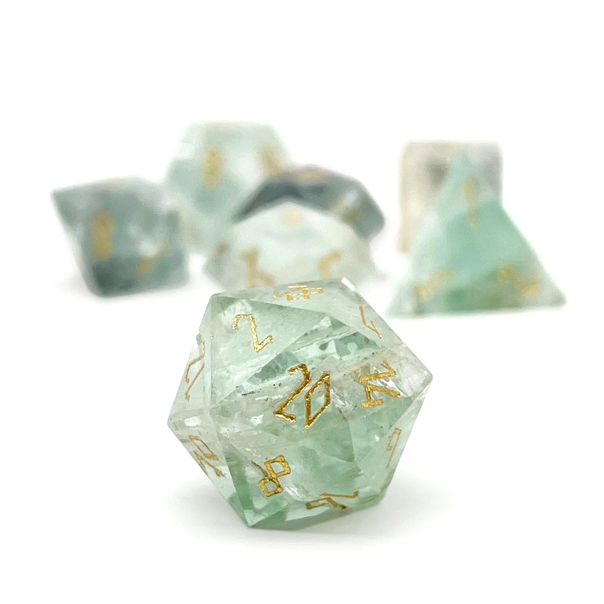 Green Fluorite - 7 Piece RPG Set Gemstone Dice - Saltire Games