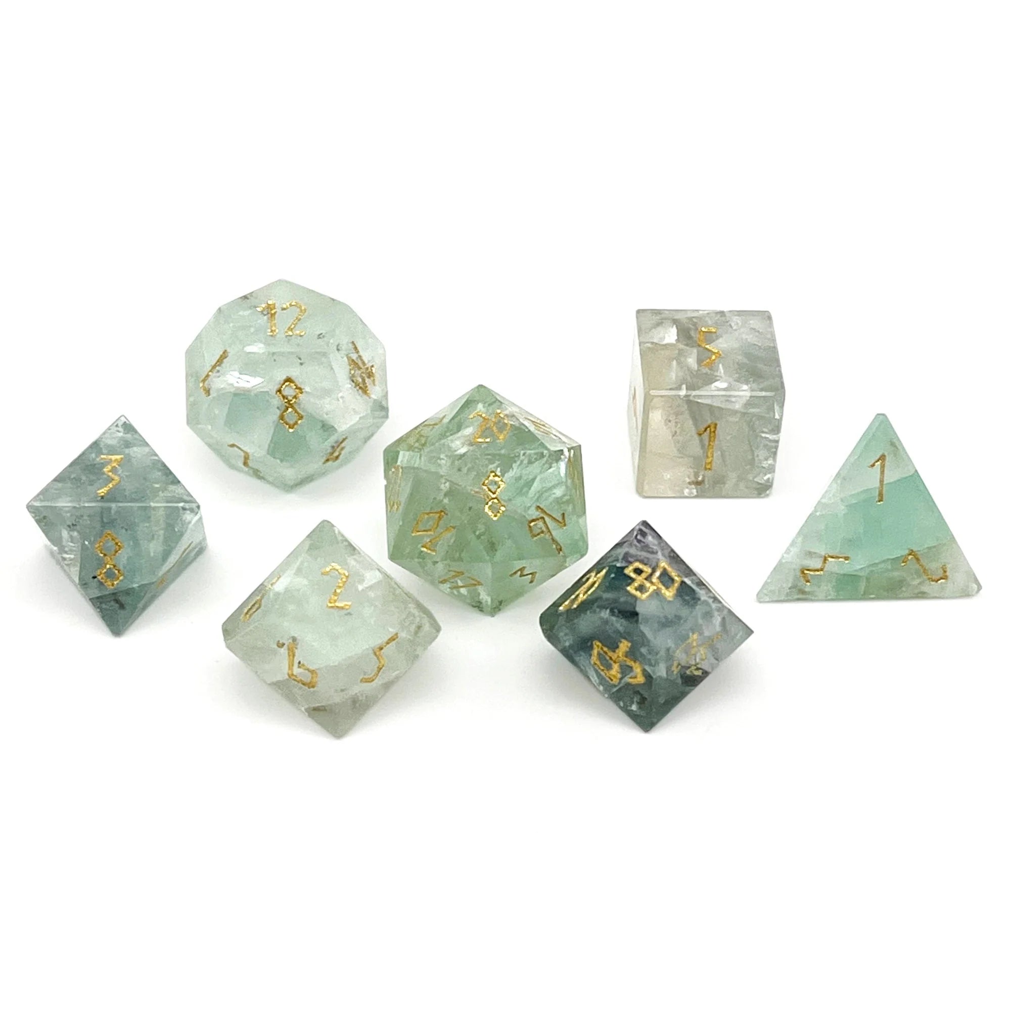 Green Fluorite - 7 Piece RPG Set Gemstone Dice - Saltire Games