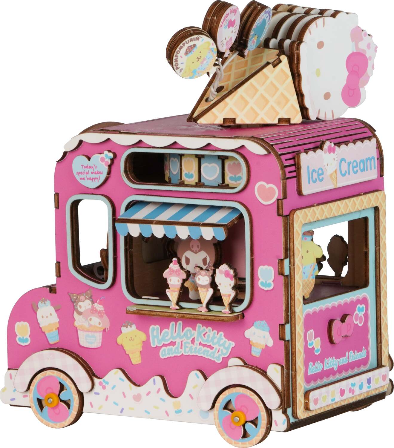 Model Kits - Wood Hands Craft Hello Kitty® 3D Wooden Puzzle Music Box Ice Cream Truck