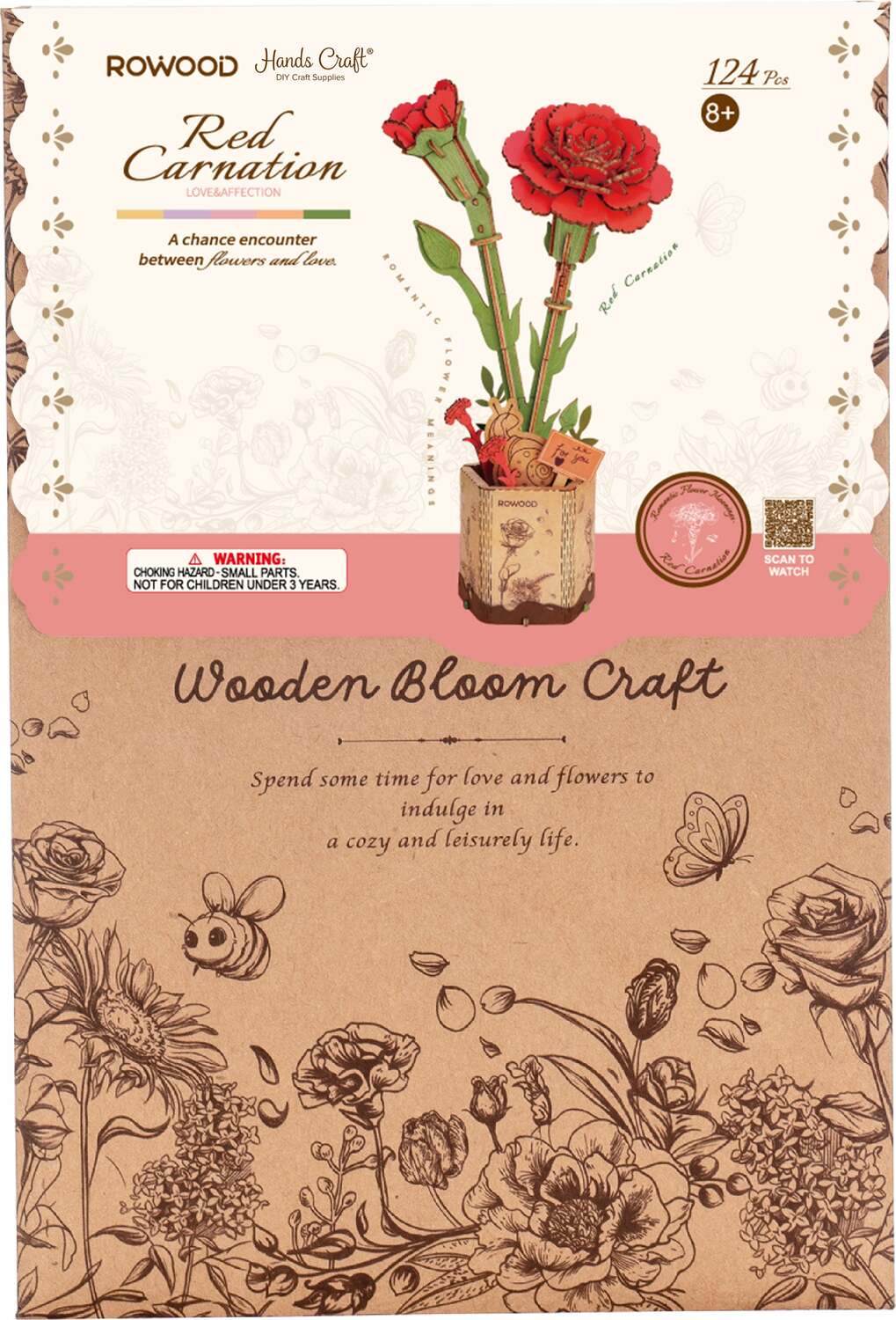 Model Kits - Wood Hands Craft Modern Wooden Puzzle: Red Carnation