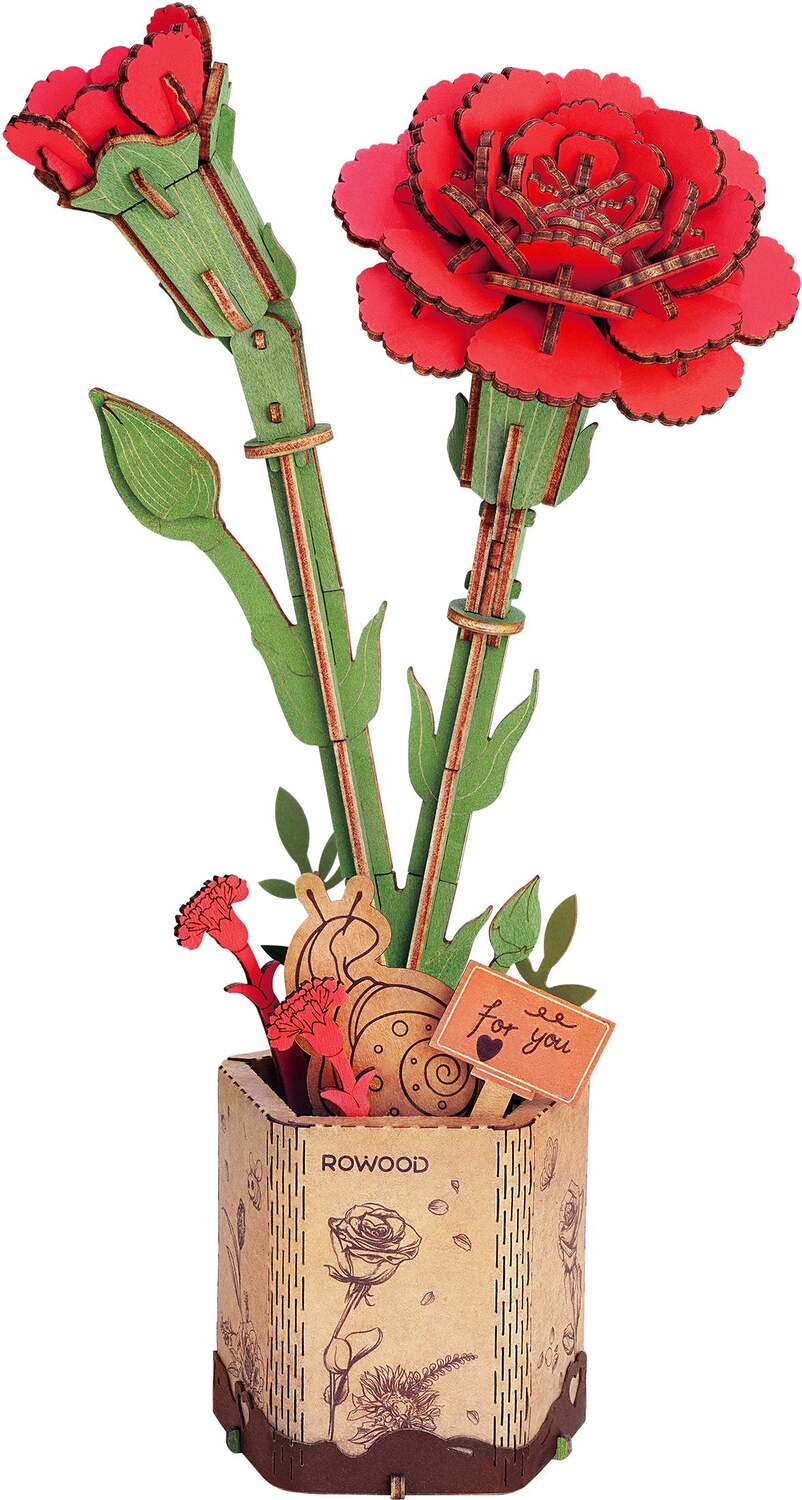 Model Kits - Wood Hands Craft Modern Wooden Puzzle: Red Carnation