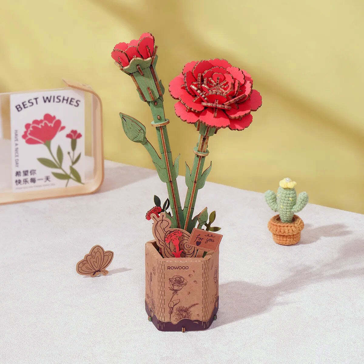 Model Kits - Wood Hands Craft Modern Wooden Puzzle: Red Carnation