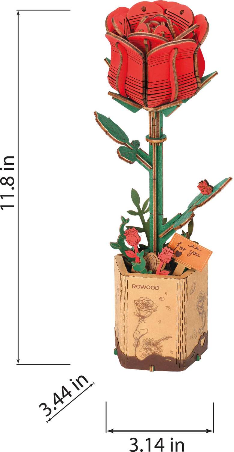 Model Kits - Wood Hands Craft Modern Wooden Puzzle: Red Rose