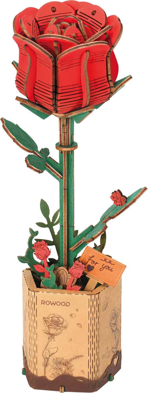 Model Kits - Wood Hands Craft Modern Wooden Puzzle: Red Rose