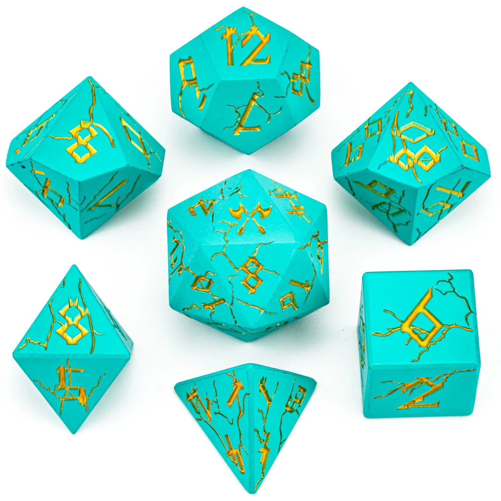 Dice Hymgho Barbarian Solid Metal Polyhedral Dice Set-Turquoise with Gold