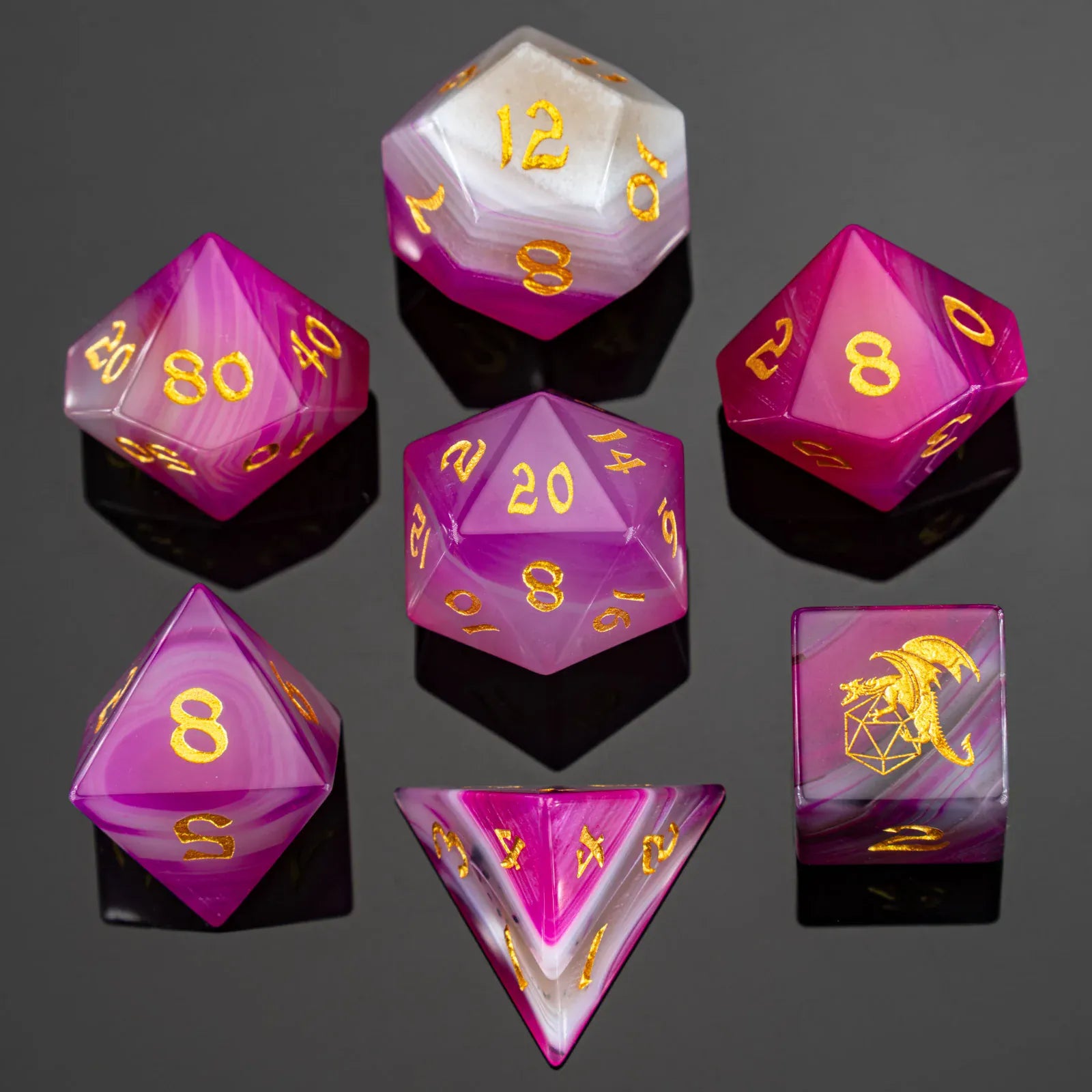 Dice Hymgho Dragon's Hoard Gemstone Polyhedral Dice Set-Rose Agate