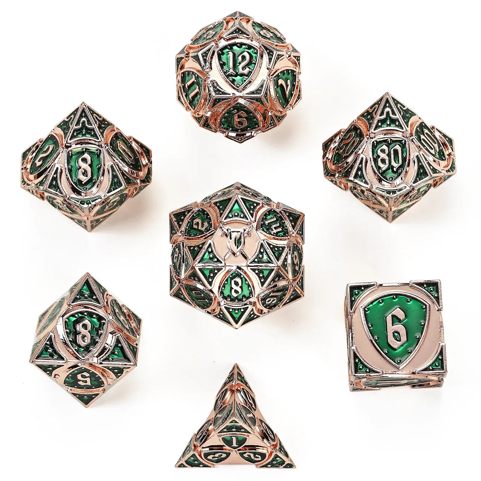Dice Hymgho Fighter Solid Metal Polyhedral Dice Set-Copper w/Green