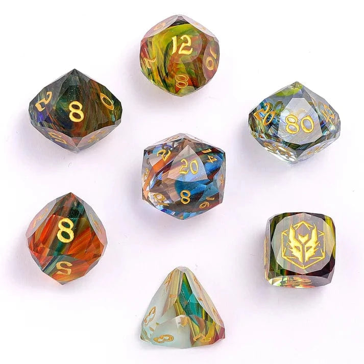 Dragon’s Hoard Luster Cut Dice Set - Rainbow Glass - Saltire Games