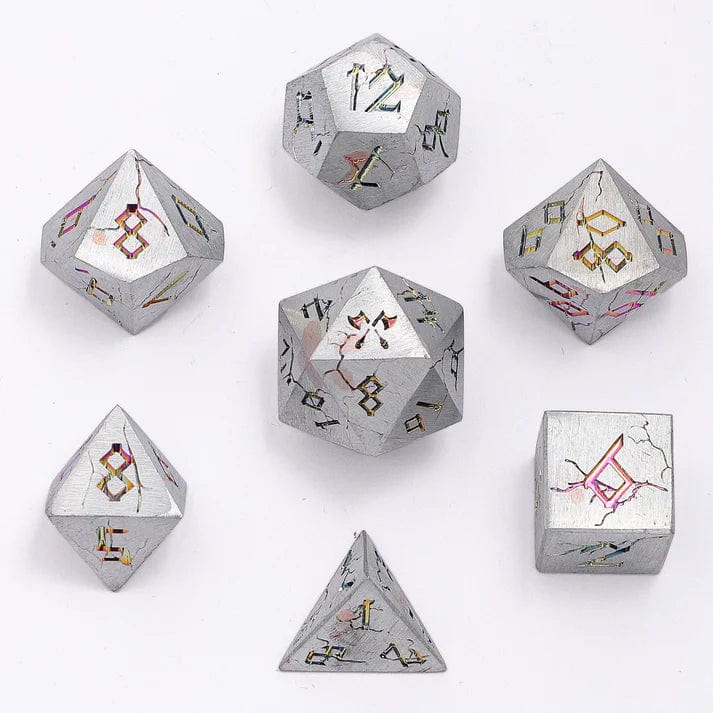 Barbarian Solid Metal Polyhedral Dice Set - Brushed Rainbow - Saltire Games