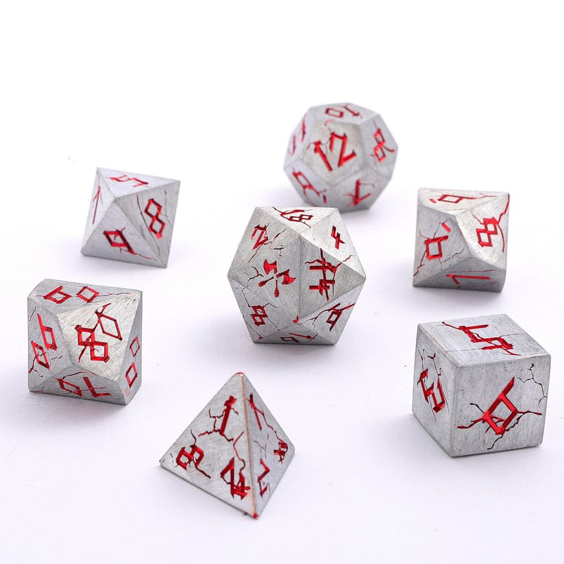 Dice - Metal Hymgho Barbarian Solid Metal Polyhedral Dice Set - Brushed Red