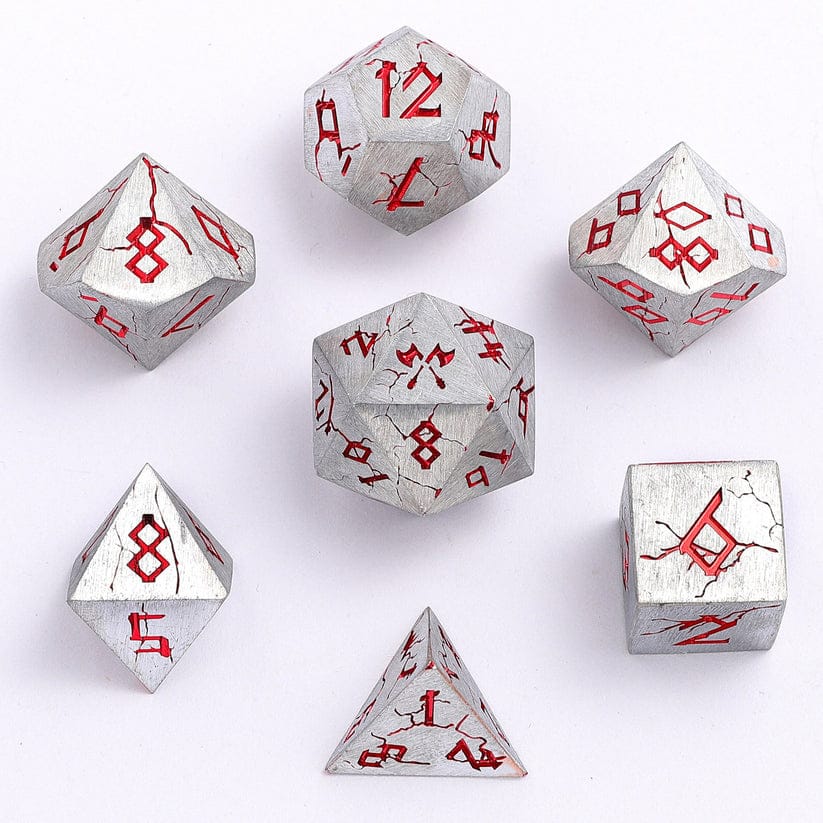 Dice - Metal Hymgho Barbarian Solid Metal Polyhedral Dice Set - Brushed Red