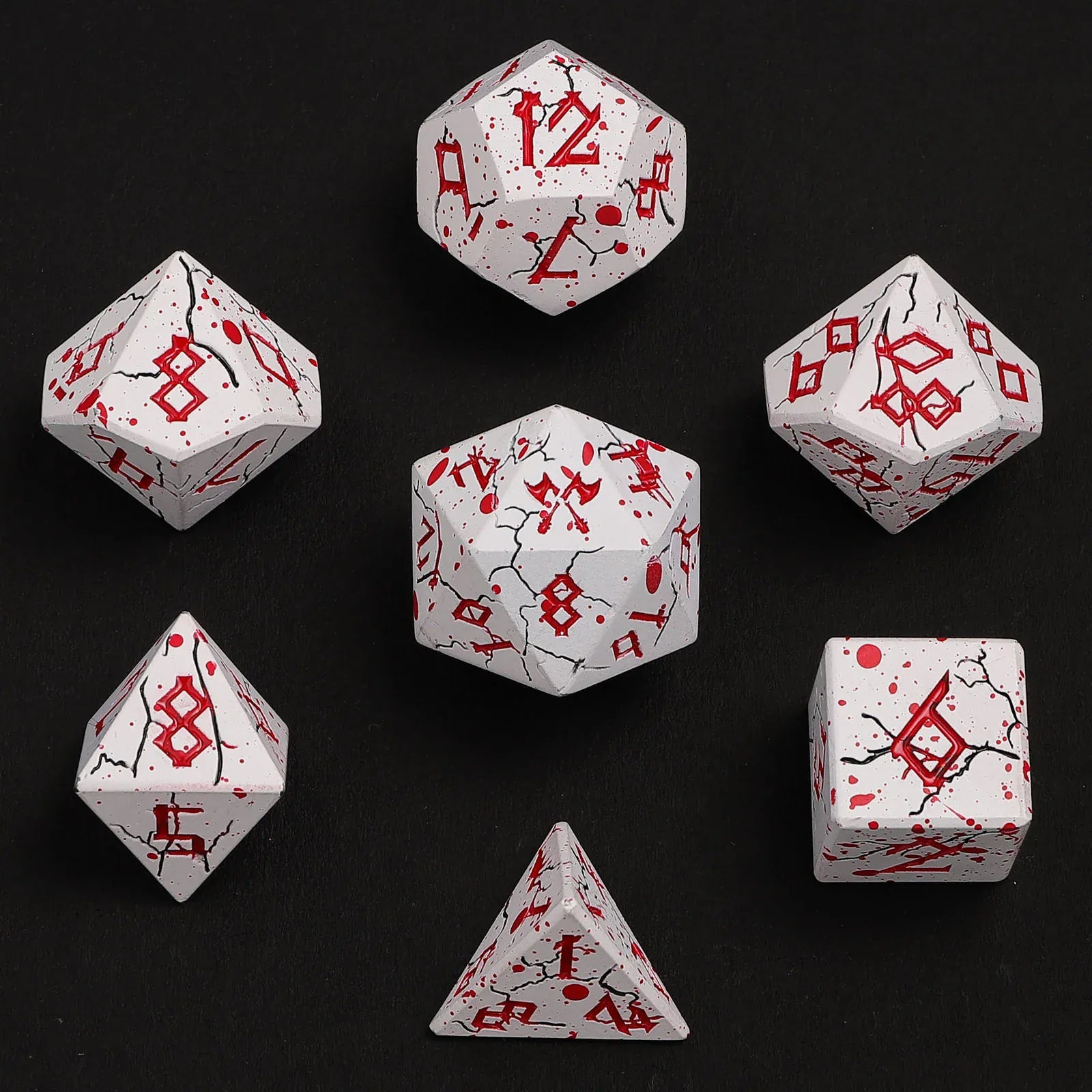 Dice - Metal Hymgho Barbarian Solid Metal Polyhedral Dice Set - Matt White w/Blood Splatter