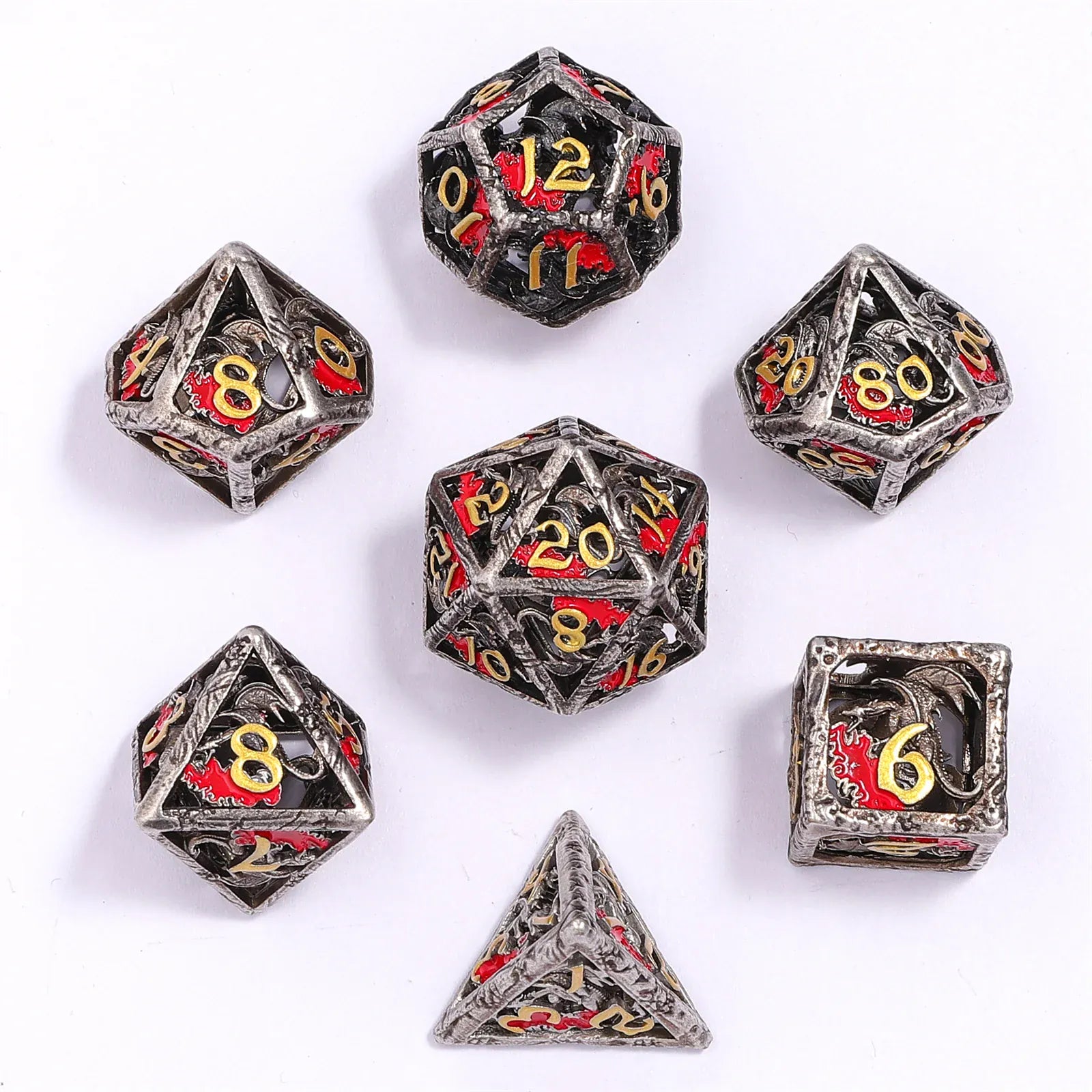 Dice - Metal Hymgho Dragon's Hymn Hollow Metal Dice Set - Ancient Silver