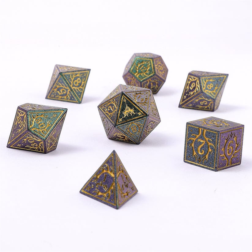 Dice - Metal Hymgho Druid Solid Metal RPG Dice Set - Glitter Green w/Gold