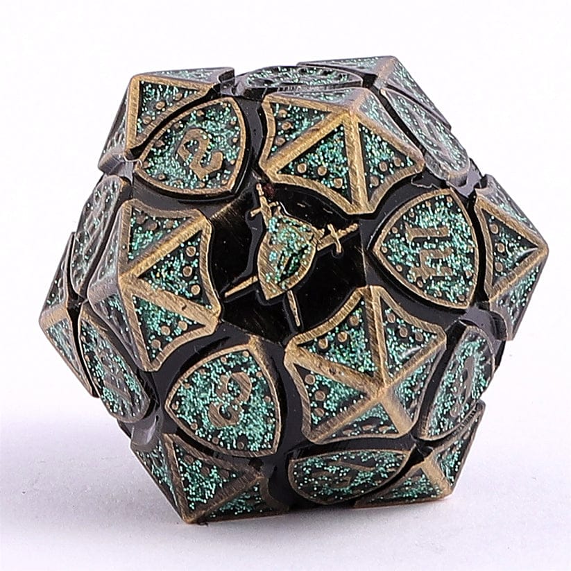 Dice - Metal Hymgho Fighter Solid Metal Polyhedral Dice Set-Ancient Bronze w/Glitter Green