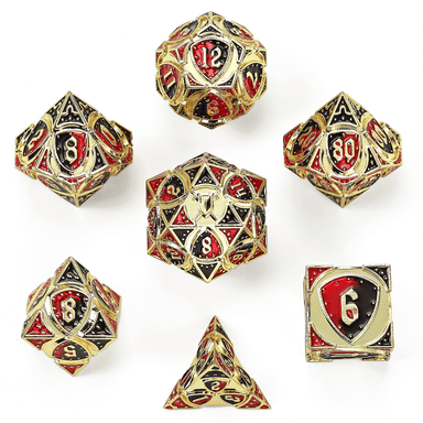 Dice - Metal Hymgho Fighter Solid Metal Polyhedral Dice Set-Gold w/Red&Black