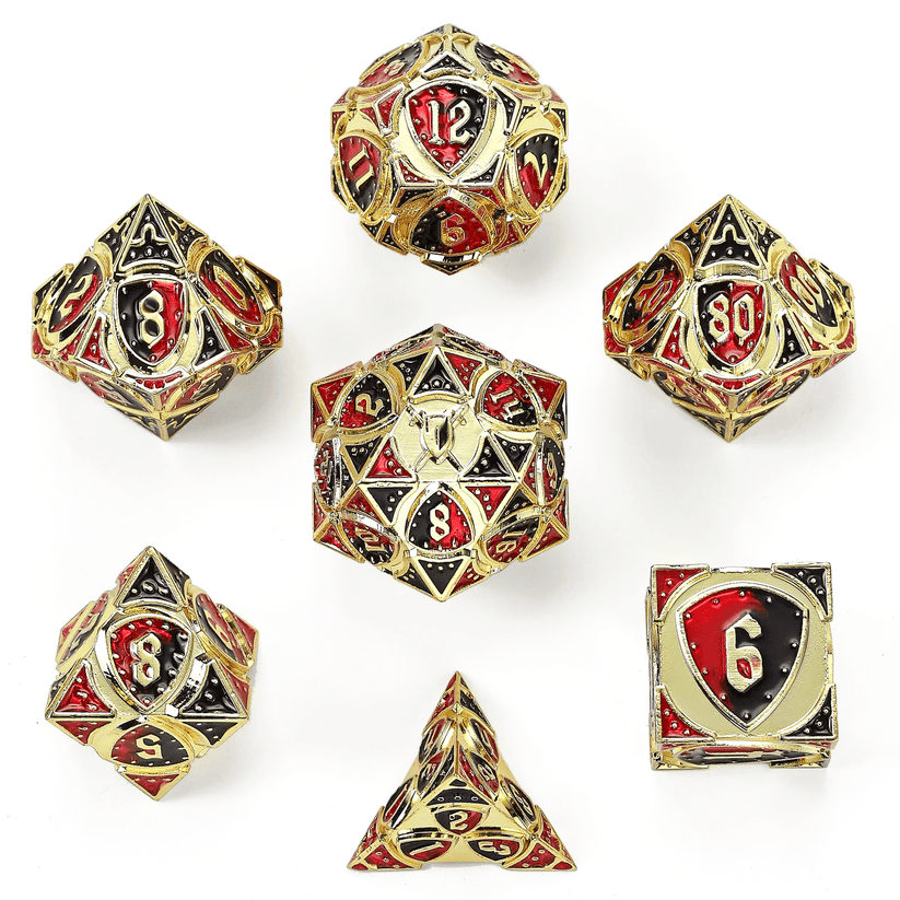 Dice - Metal Hymgho Fighter Solid Metal Polyhedral Dice Set-Gold w/Red&Black
