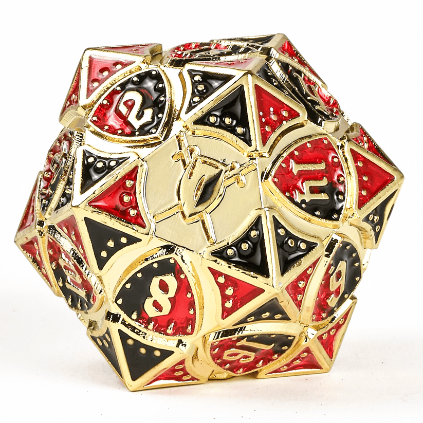 Dice - Metal Hymgho Fighter Solid Metal Polyhedral Dice Set-Gold w/Red&Black