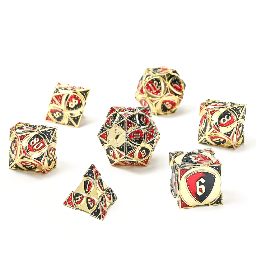 Dice - Metal Hymgho Fighter Solid Metal Polyhedral Dice Set-Gold w/Red&Black