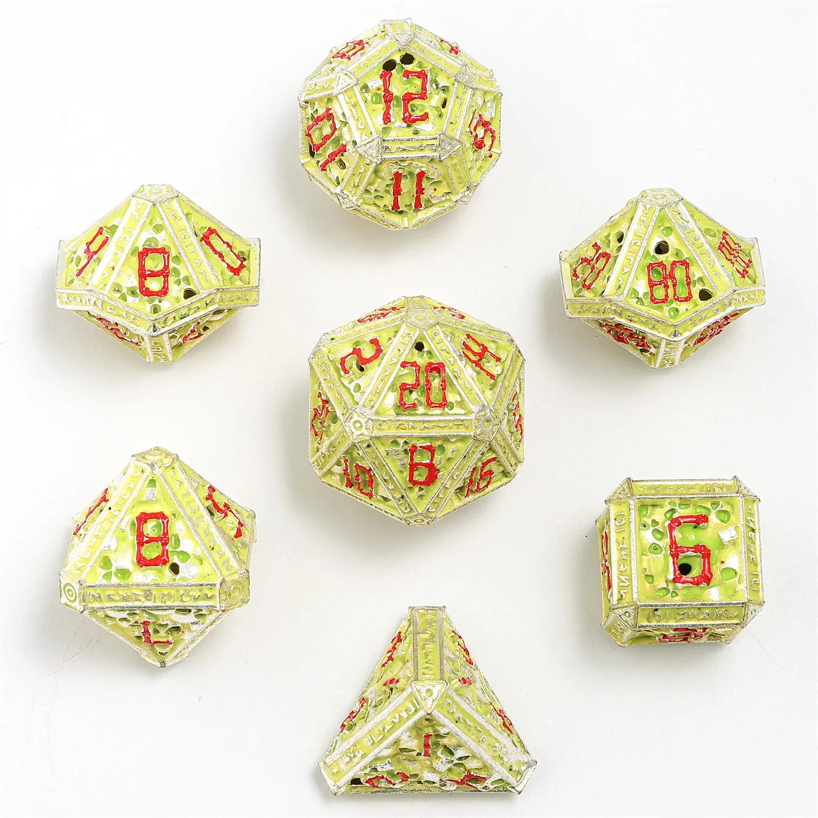 Dice - Metal - Hollow Hymgho Hollow Metal Necromancer Dice Set - Glow In The Dark Green