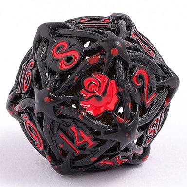 Dice - Metal - Hollow Hymgho Hollow Rose Polyhedral Metal Dice Set - Black w/Blood Spatter
