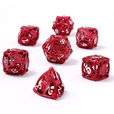 Hollow Rose Polyhedral Metal Dice Set - Red - Saltire Games