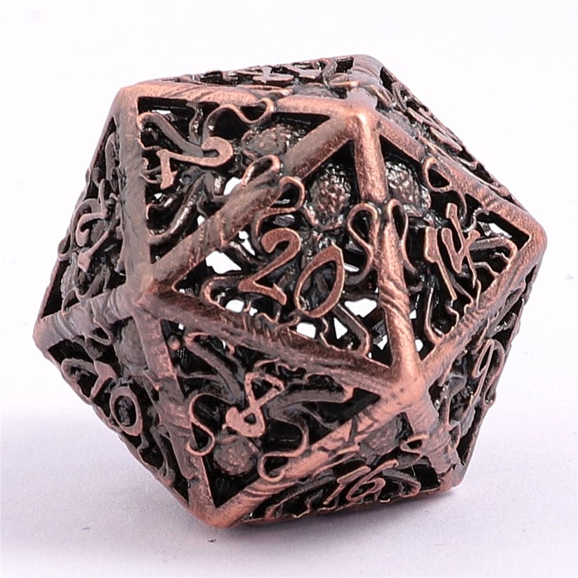 Dice - Metal - Hollow Hymgho Illithids Mind Cage Hollow Metal Dice Set - Ancient Copper
