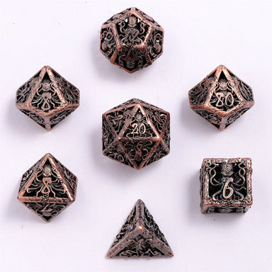 Dice - Metal - Hollow Hymgho Illithids Mind Cage Hollow Metal Dice Set - Ancient Copper
