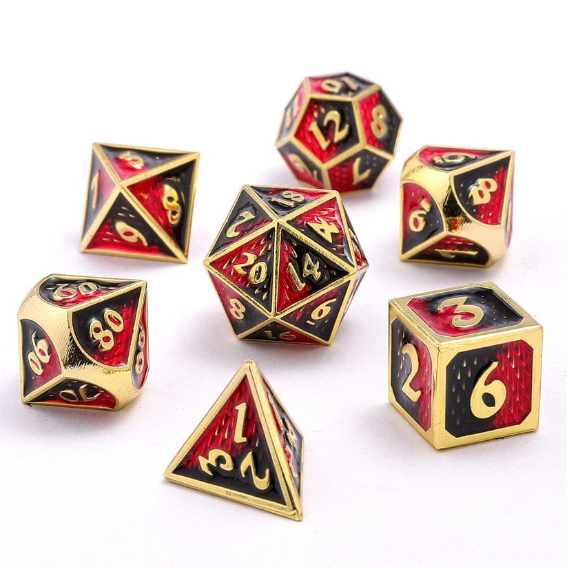 Dice - Metal Hymgho Mini Behemoth Metal RPG Dice Set-Gold w/Ruby&Black