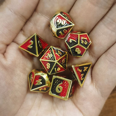 Dice - Metal Hymgho Mini Behemoth Metal RPG Dice Set-Gold w/Ruby&Black