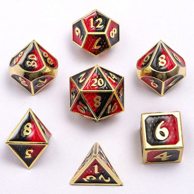 Dice - Metal Hymgho Mini Behemoth Metal RPG Dice Set-Gold w/Ruby&Black