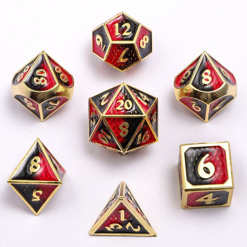 Dice - Metal Hymgho Mini Behemoth Metal RPG Dice Set-Gold w/Ruby&Black