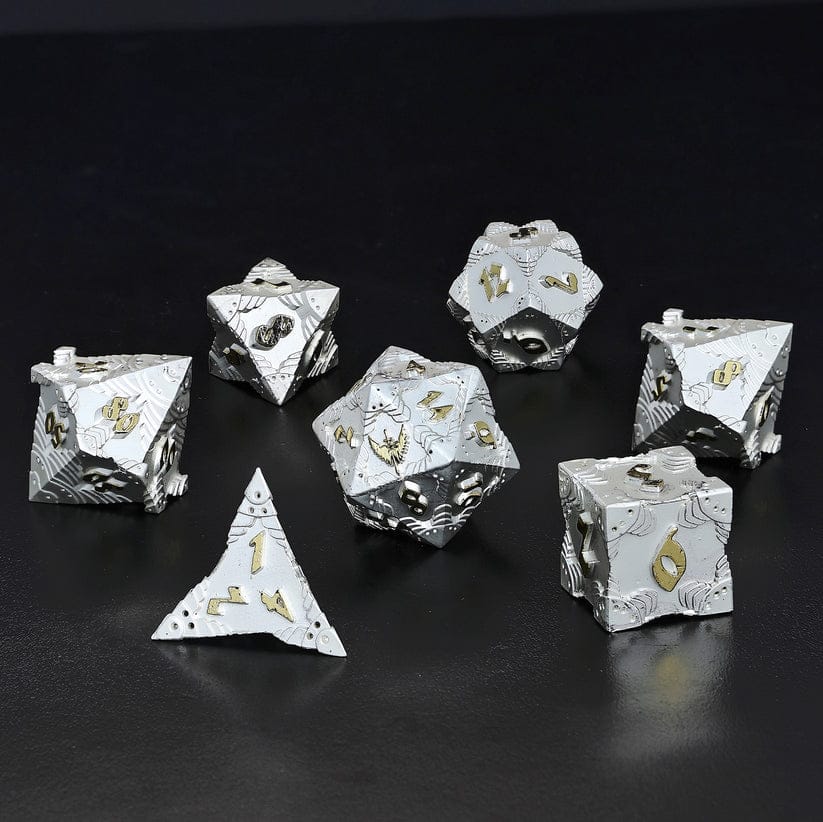 Dice - Metal Hymgho Paladin Solid Metal Polyhedral Dice Set-Matt Silver w/Gold