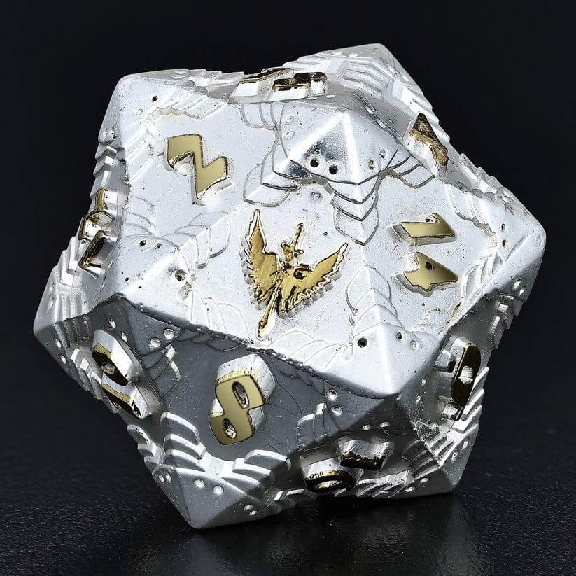 Dice - Metal Hymgho Paladin Solid Metal Polyhedral Dice Set-Matt Silver w/Gold