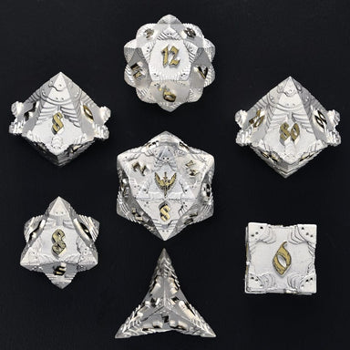 Dice - Metal Hymgho Paladin Solid Metal Polyhedral Dice Set-Matt Silver w/Gold