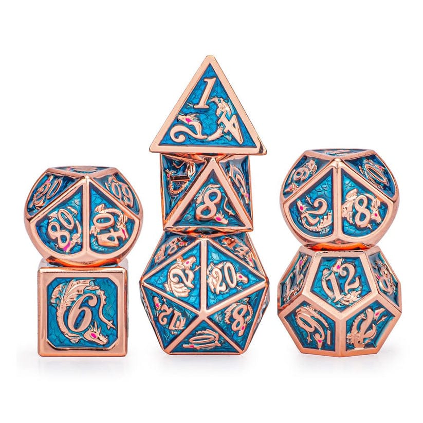 Dice - Metal Hymgho Rose gold Aquamarine hand painting solid metal dragon dice