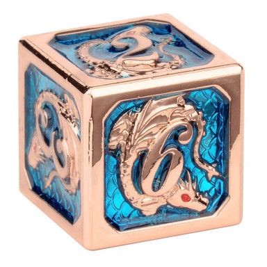 Dice - Metal Hymgho Rose gold Aquamarine hand painting solid metal dragon dice