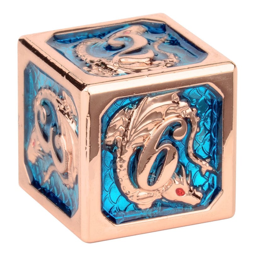 Dice - Metal Hymgho Rose gold Aquamarine hand painting solid metal dragon dice