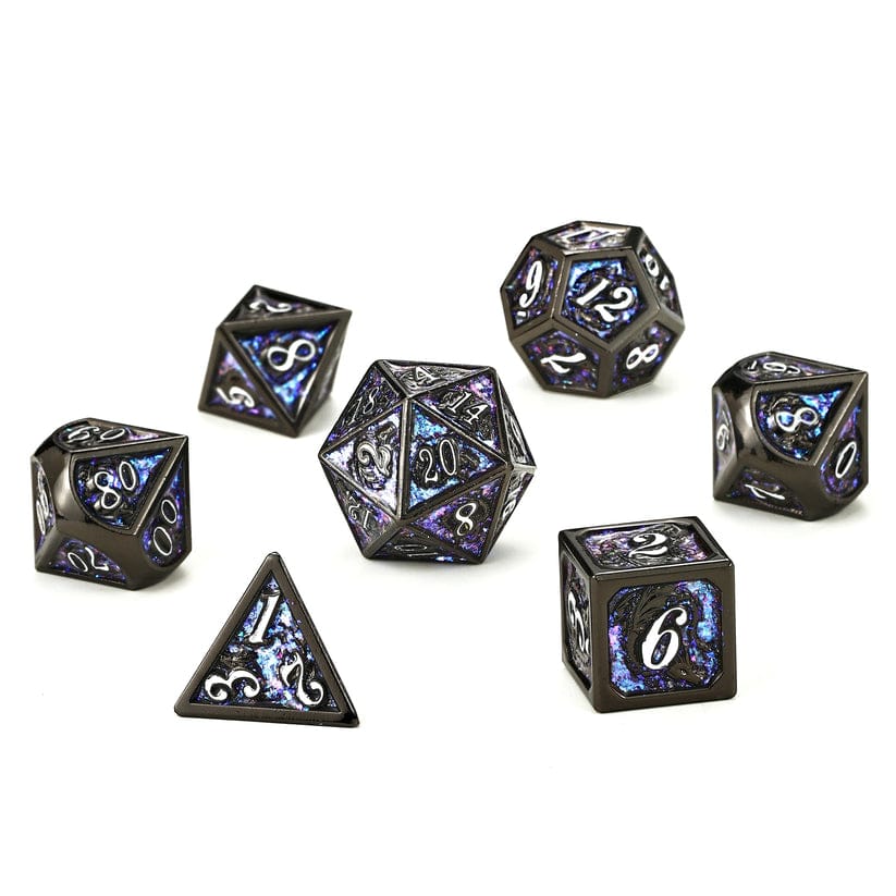 Dice - Metal Hymgho Solid Metal Dragon Dice Set - Gunmetal w/Purple
