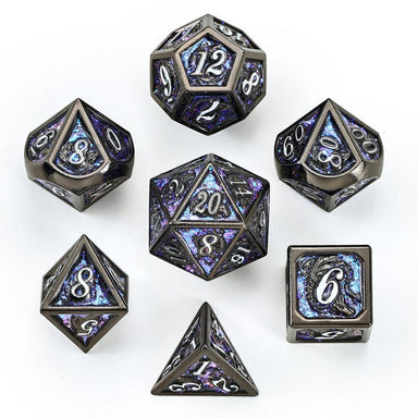 Dice - Metal Hymgho Solid Metal Dragon Dice Set - Gunmetal w/Purple