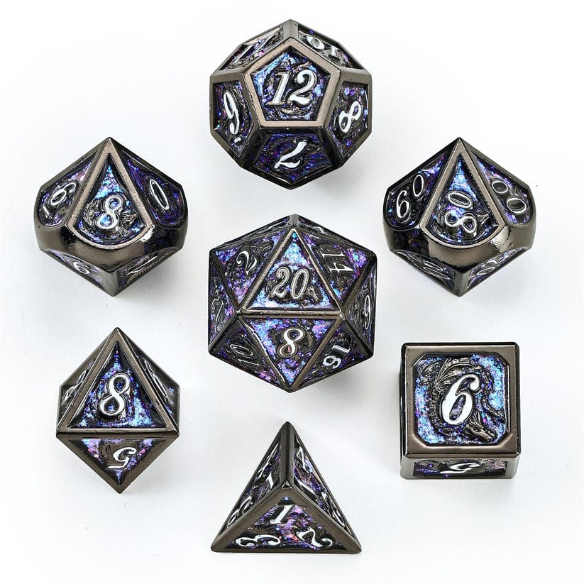 Dice - Metal Hymgho Solid Metal Dragon Dice Set - Gunmetal w/Purple