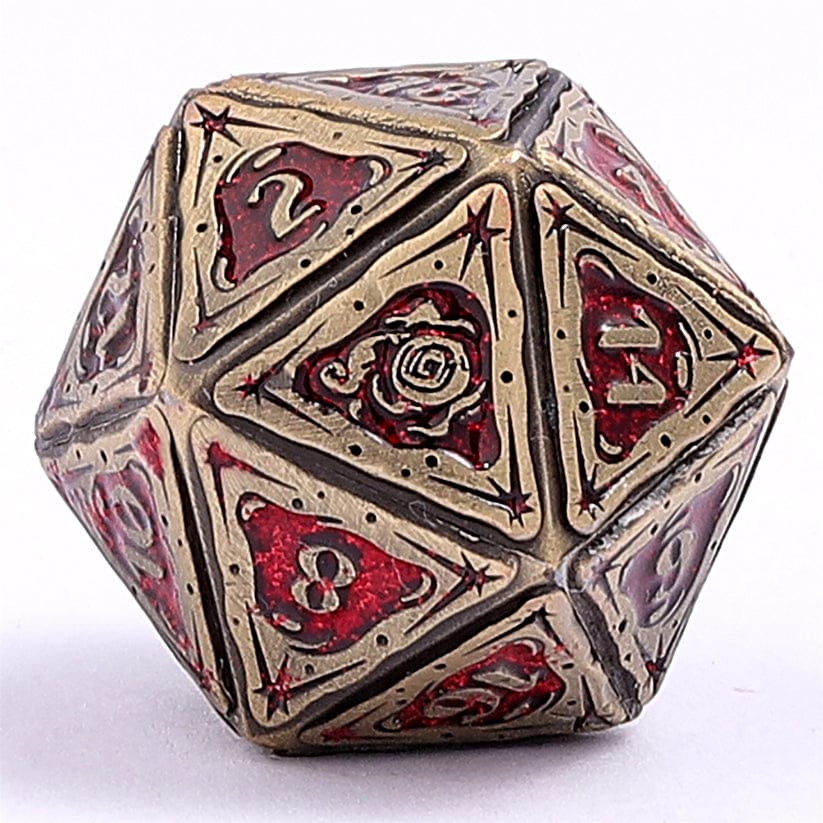 Dice - Metal Hymgho Sorcerer Solid Metal RPG Dice Set - Ancient Bronze w/Red Glitter