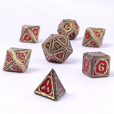 Dice - Metal Hymgho Sorcerer Solid Metal RPG Dice Set - Ancient Bronze w/Red Glitter